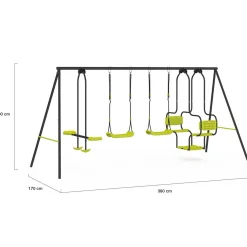 IDMarket Balançoire verte avec 4 agrès pour 6 enfants*Enfant Jeux Enfant|Loisirs Et Jeux D'Exterieur
