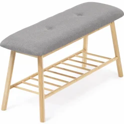 IDMarket Banc bambou tissu gris style scandinave* Collection Bambou|Bancs D'Entrée