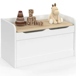 IDMarket Banc coffre de rangement enfant 60 cm en bois blanc et hêtre*Enfant Meubles Rangement Jouet|Meubles Enfant