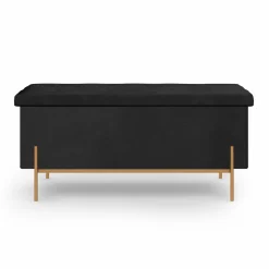 IDMarket Banc de rangement velours noir avec pieds métal doré 100 cm* Bancs D'Entrée|Chambre Complète Adulte