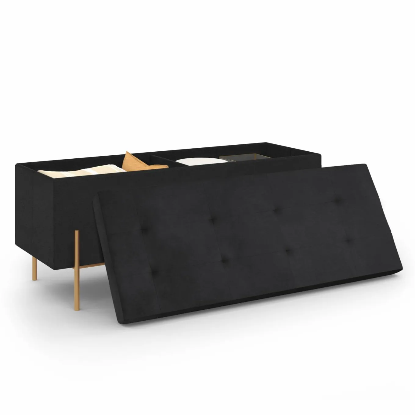 IDMarket Banc de rangement velours noir avec pieds métal doré 100 cm* Bancs D'Entrée|Chambre Complète Adulte
