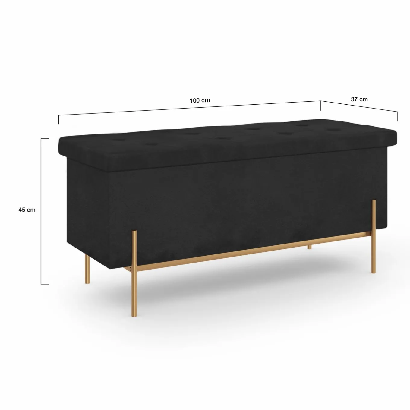 IDMarket Banc de rangement velours noir avec pieds métal doré 100 cm* Bancs D'Entrée|Chambre Complète Adulte