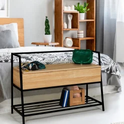 IDMarket Banc d'entrée industriel bois et noir* Collection Industrielle|Bancs D'Entrée