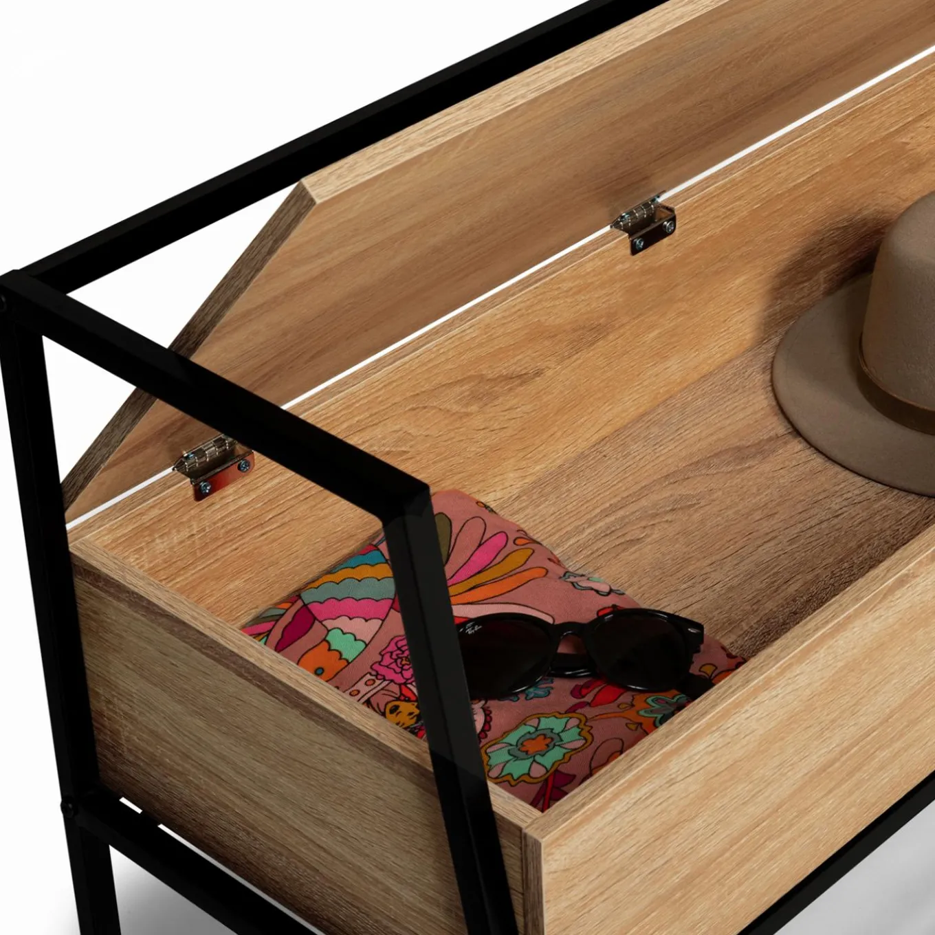 IDMarket Banc d'entrée industriel bois et noir* Collection Industrielle|Bancs D'Entrée