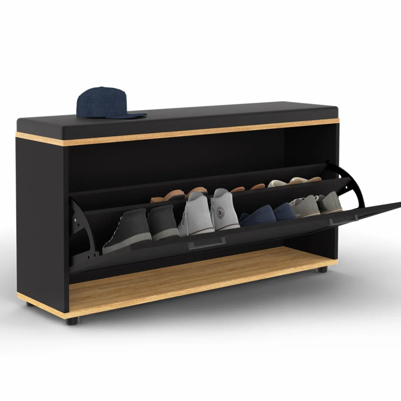 IDMarket Banc d'entrée noir avec coussin et rangement chaussures* Meubles Noirs|Collection Contemporaine