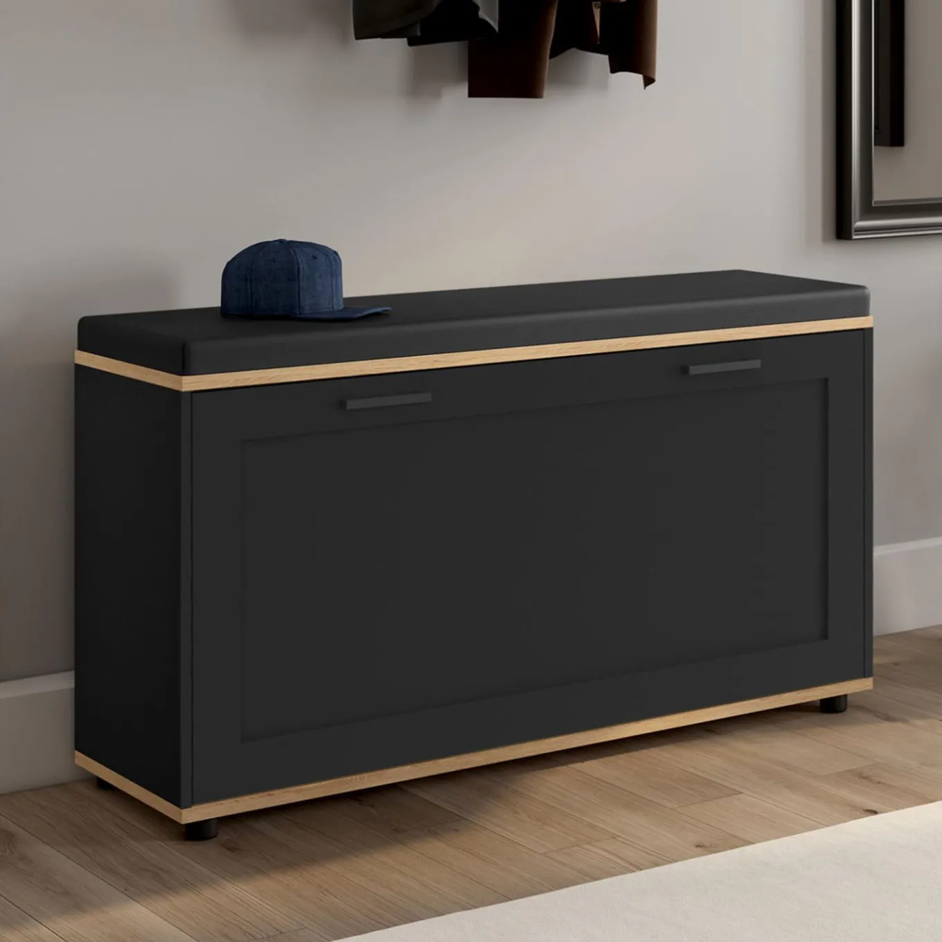 IDMarket Banc d'entrée noir avec coussin et rangement chaussures* Meubles Noirs|Collection Contemporaine