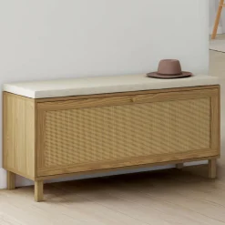 IDMarket Banc d'entrée vintage avec rangement chaussures effet cannage naturel* Collection Cannage|Petits Meubles