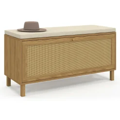 IDMarket Banc d'entrée vintage avec rangement chaussures effet cannage naturel* Collection Cannage|Petits Meubles