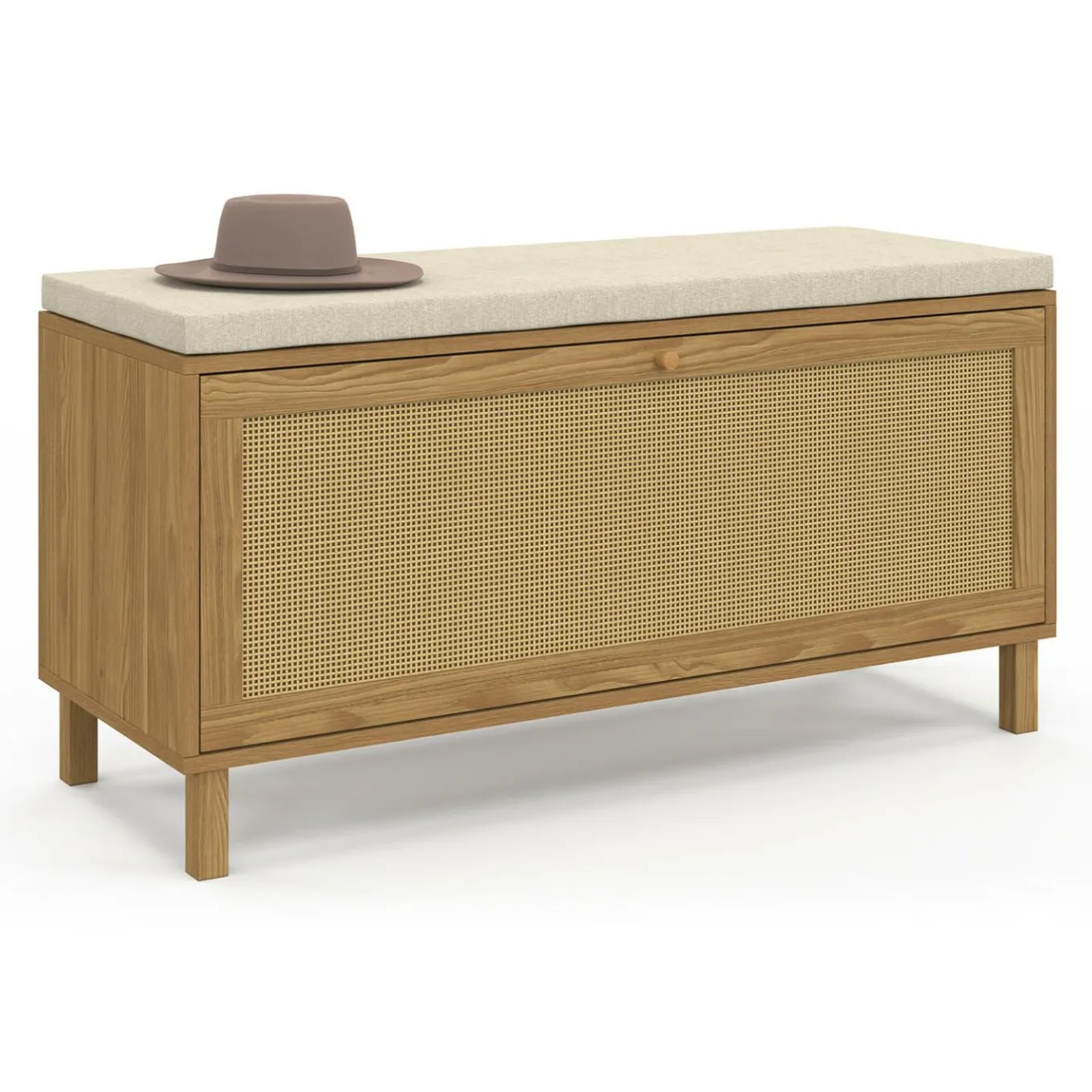 IDMarket Banc d'entrée vintage avec rangement chaussures effet cannage naturel* Collection Cannage|Petits Meubles