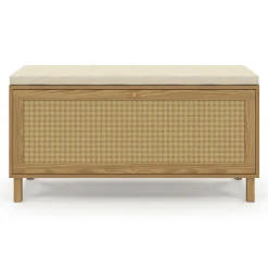 IDMarket Banc d'entrée vintage avec rangement chaussures effet cannage naturel* Collection Cannage|Petits Meubles