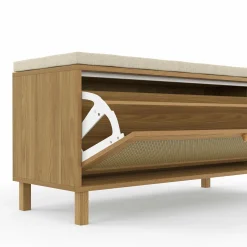 IDMarket Banc d'entrée vintage avec rangement chaussures effet cannage naturel* Collection Cannage|Petits Meubles