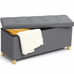 IDMarket Banquette rangement tissu gris en lin* Meubles Bas|Bancs D'Entrée