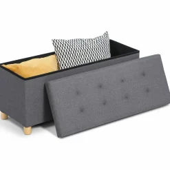 IDMarket Banquette rangement tissu gris en lin* Meubles Bas|Bancs D'Entrée