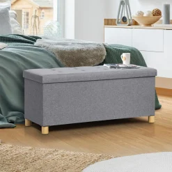 IDMarket Banquette rangement tissu gris clair en lin* Bancs D'Entrée|Chambre Complète Adulte