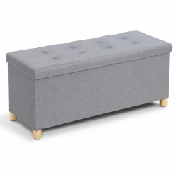 IDMarket Banquette rangement tissu gris clair en lin* Bancs D'Entrée|Chambre Complète Adulte