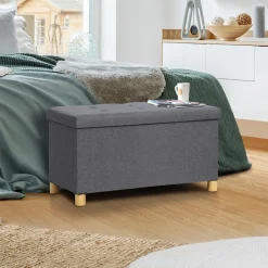 IDMarket Banquette rangement tissu gris anthracite en lin* Bancs D'Entrée|Chambre Complète Adulte