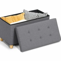 IDMarket Banquette rangement tissu gris anthracite en lin* Bancs D'Entrée|Chambre Complète Adulte