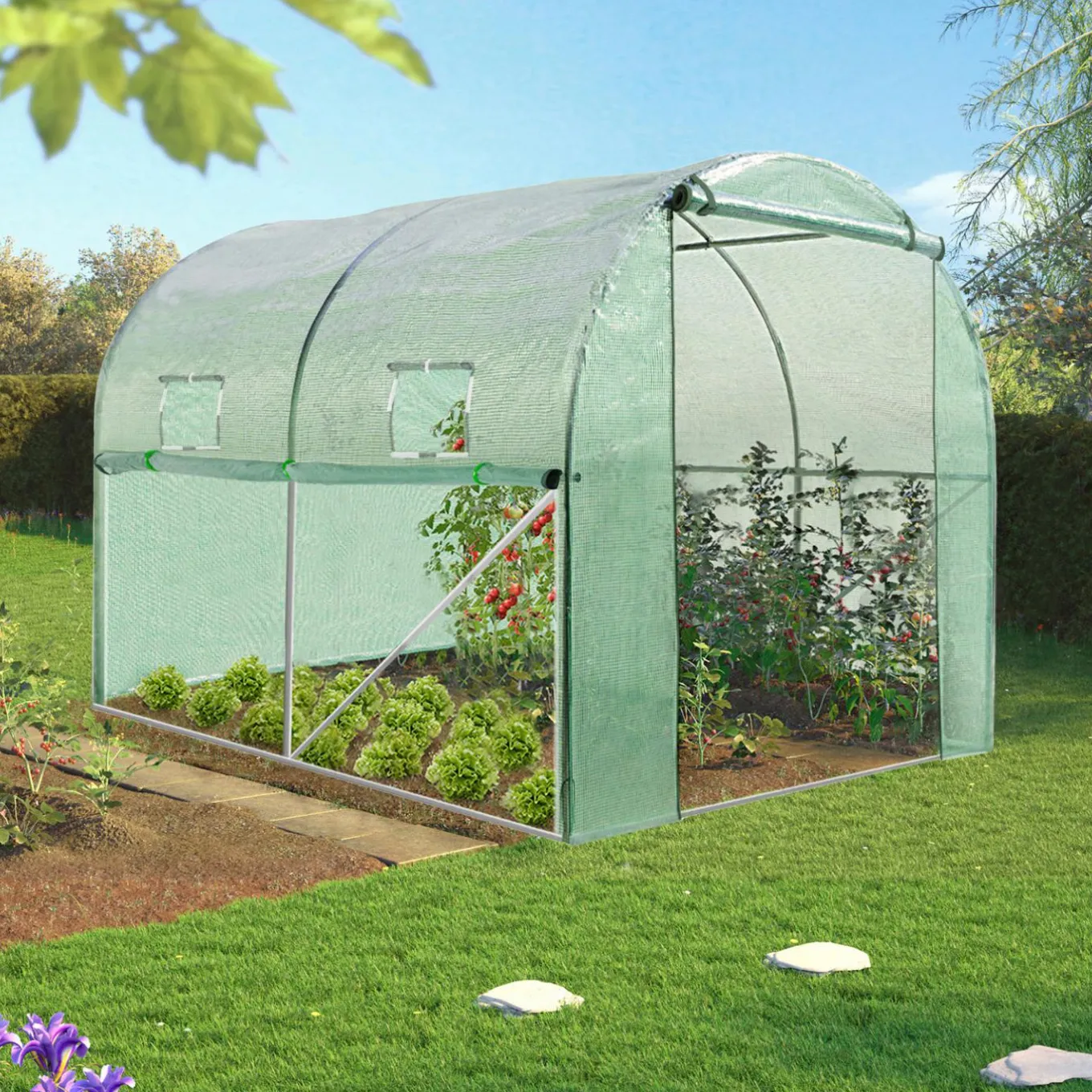 IDMarket Bâche de rechange pour serre tunnel 6 m² verte ROMA* Bâches Pour Serres Et Accessoires