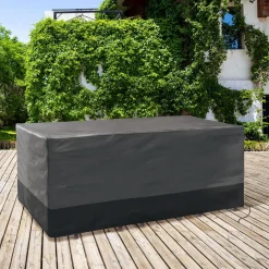 IDMarket Bâche table de jardin rectangulaire imperméable grise et noire* Protection Du Jardin|Salons De Jardin