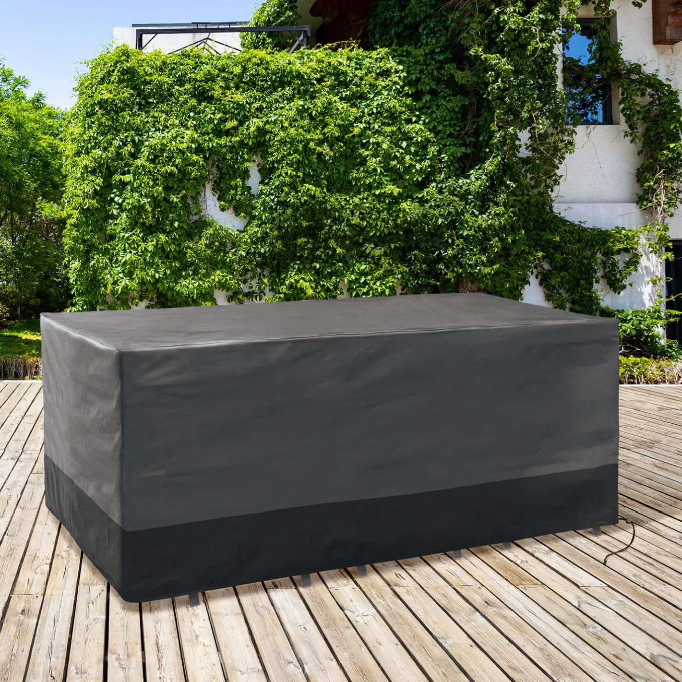 IDMarket Bâche table de jardin rectangulaire imperméable grise et noire* Protection Du Jardin|Salons De Jardin