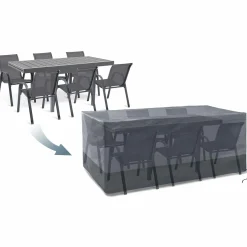 IDMarket Bâche table de jardin rectangulaire imperméable grise et noire* Protection Du Jardin|Salons De Jardin
