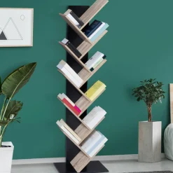 IDMarket Bibliothèque arbre bois noir et façon hêtre 10 niveaux* Meubles Hauts|Collection Design