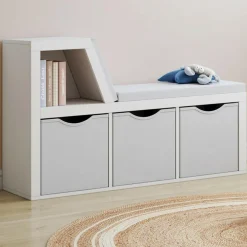 IDMarket Bibliothèque banc blanche bacs en tissu* Etagères|Bancs D'Entrée