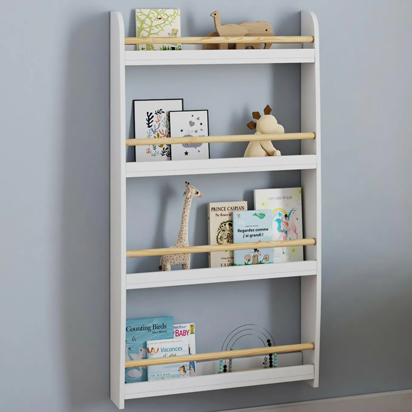 IDMarket Bibliothèque enfant murale blanc et bois*Enfant Meubles Rangement Jouet|Meubles Enfant