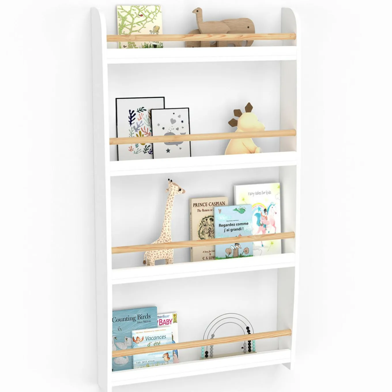 IDMarket Bibliothèque enfant murale blanc et bois*Enfant Meubles Rangement Jouet|Meubles Enfant