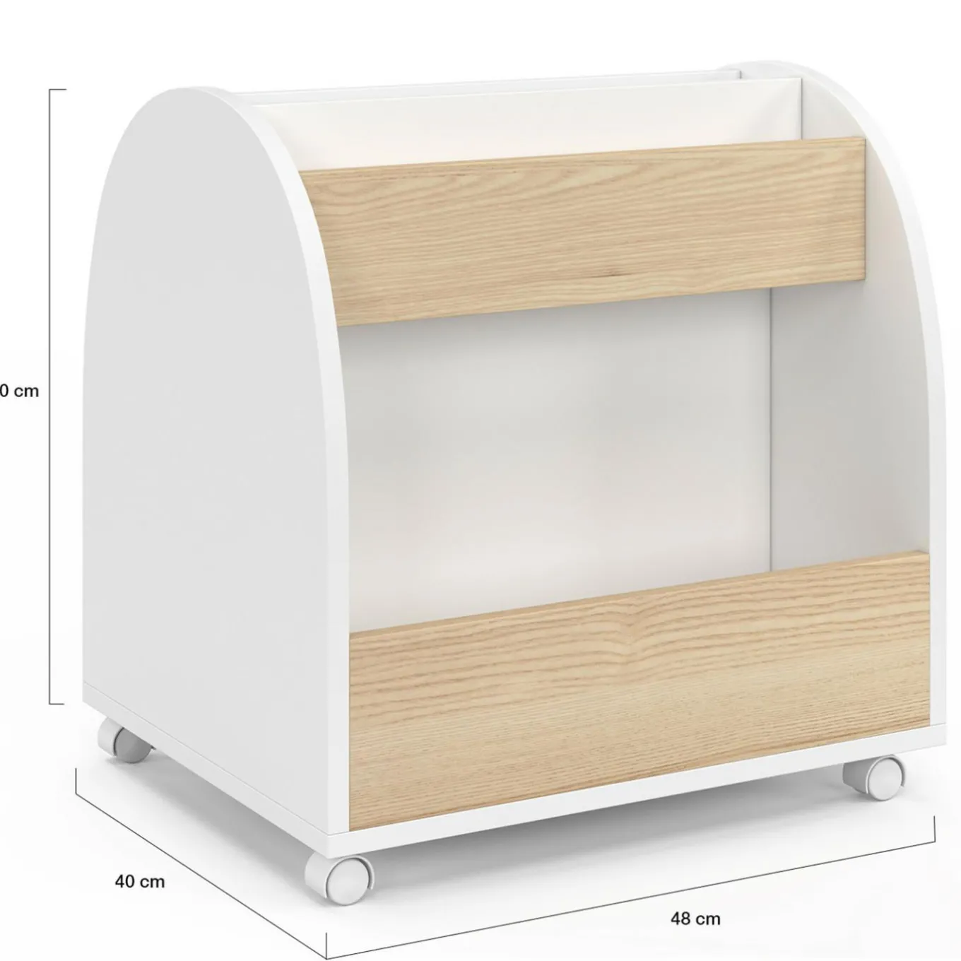 IDMarket Bibliothèque enfant sur roulettes hêtre et blanc*Enfant Meubles Blancs|Meubles En Bois