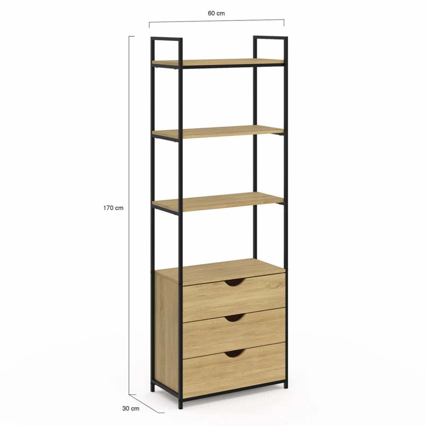 IDMarket Bibliothèque industrielle 4 niveaux 3 tiroirs* Meubles Tiroirs|Meubles Hauts