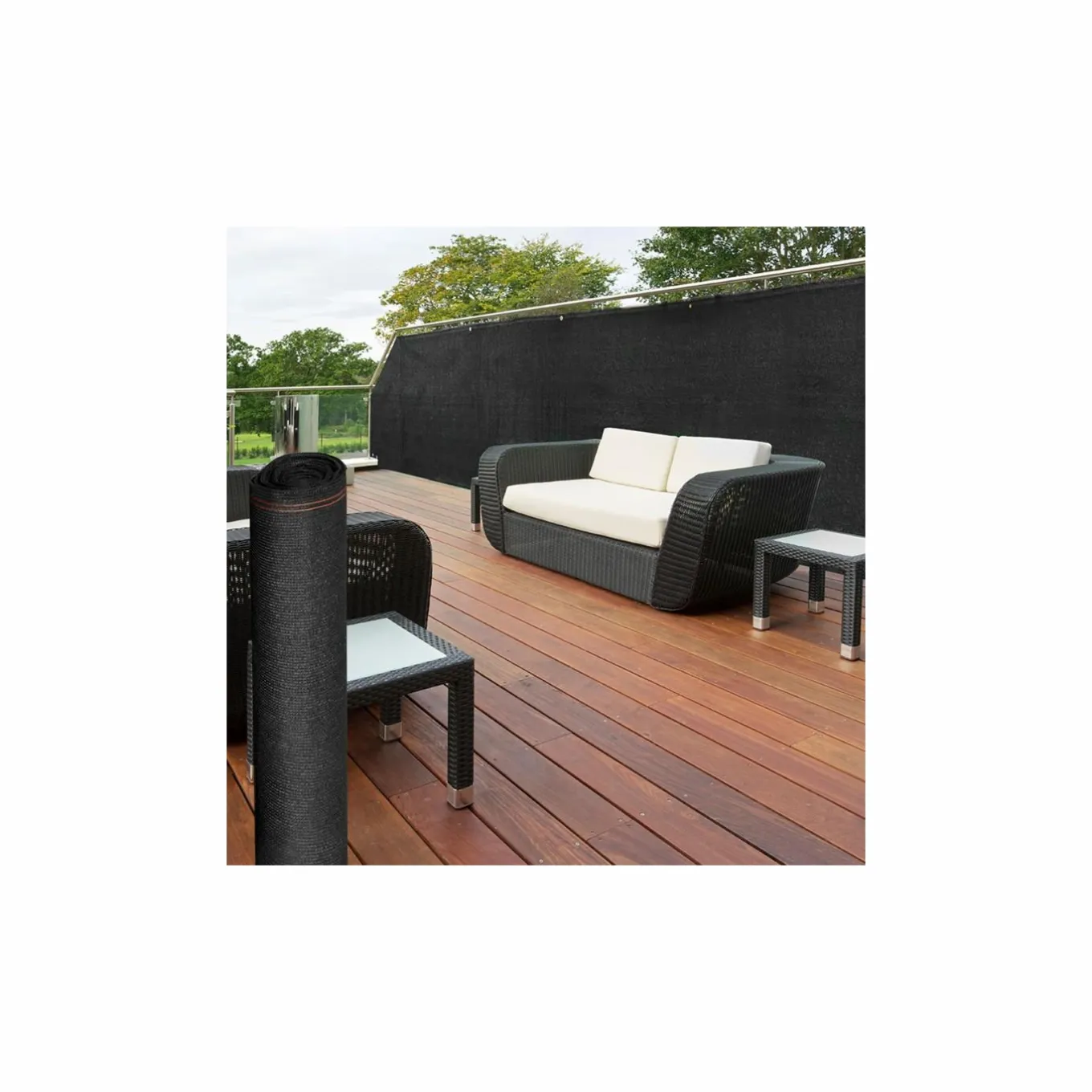 IDMarket Brise vue 1,8 m x 10 m noir occultant 220 gr/m²* Brise-Vues