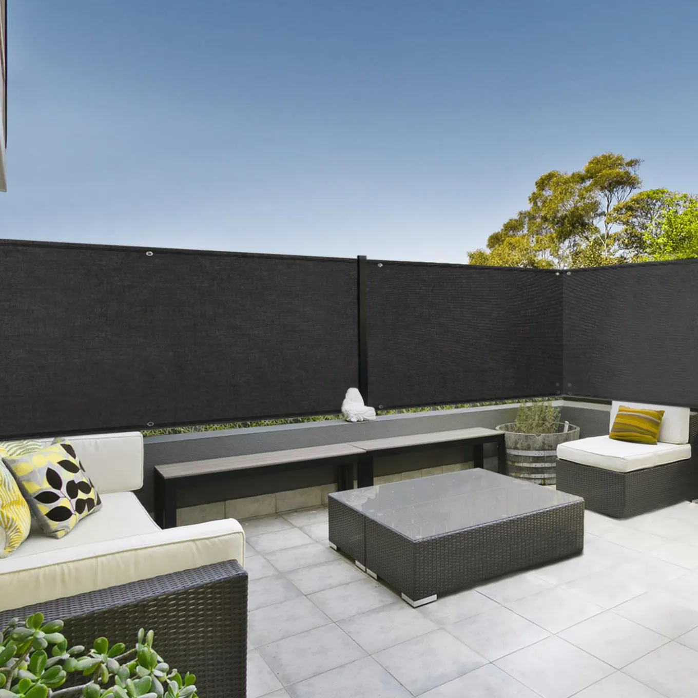 IDMarket Brise vue noir 1,5 m x 10 m occultant et résistant 400 g/m²* Brise-Vues