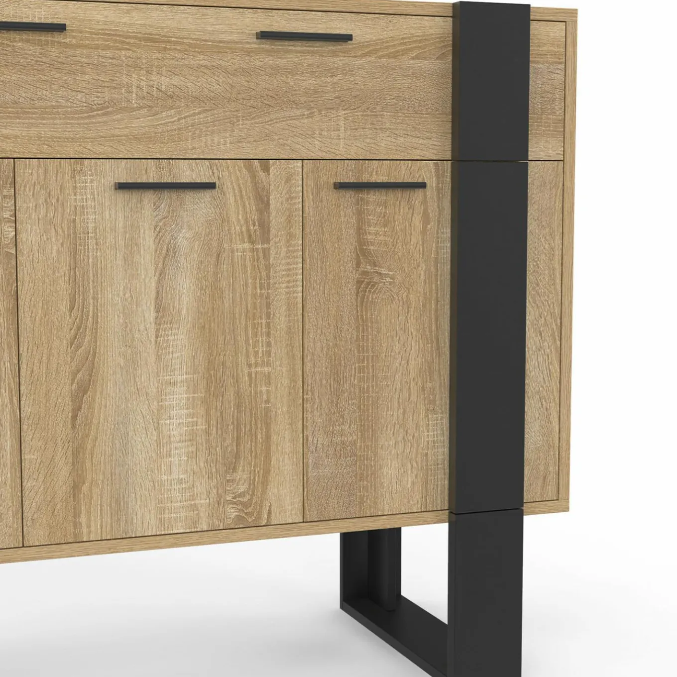 IDMarket Buffet 100 cm 3 portes 1 tiroir noir* Buffets|Collection Industrielle