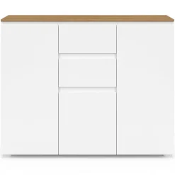IDMarket Buffet 100 cm 3 portes 2 tiroirs blanc et plateau bois* Buffets|Collection Moderne
