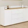 IDMarket Buffet 140 cm 4 portes avec rebord blanc et plateau bois façon hêtre* Meubles Blancs|Meubles En Bois