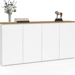 IDMarket Buffet 160 cm 4 portes blanc et plateau bois* Meubles En Bois|Buffets