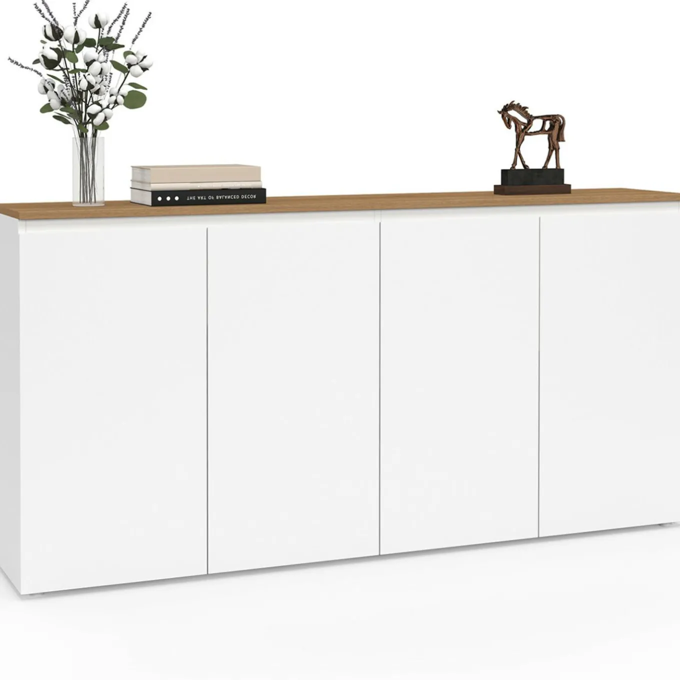 IDMarket Buffet 160 cm 4 portes blanc et plateau bois* Meubles En Bois|Buffets