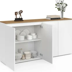 IDMarket Buffet 160 cm 4 portes blanc et plateau bois* Meubles En Bois|Buffets