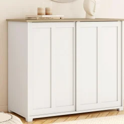 IDMarket Buffet 100 cm 2 portes coulissantes blanc* Meubles Blancs|Meubles En Bois