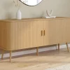 IDMarket Buffet 160 cm 2 portes coulissantes lattes tasseau bois coloris chêne* Meubles En Bois|Collection Design