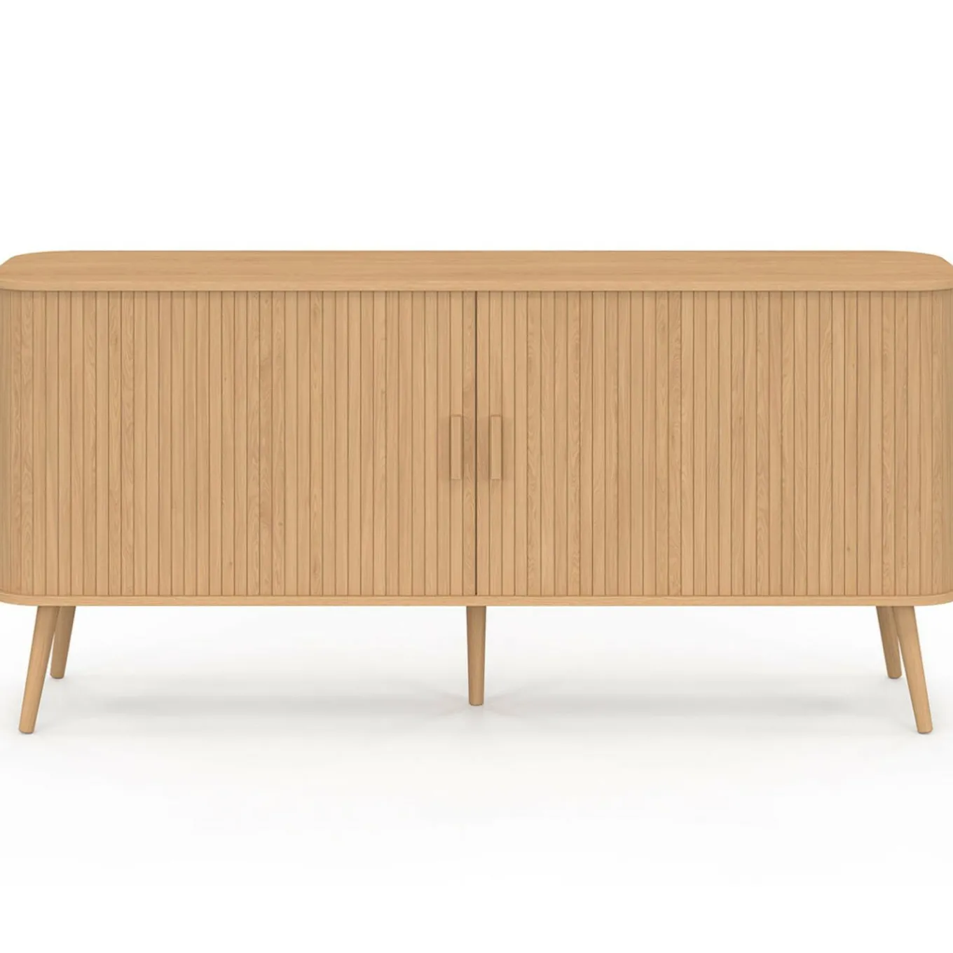 IDMarket Buffet 160 cm 2 portes coulissantes lattes tasseau bois coloris chêne* Meubles En Bois|Collection Design