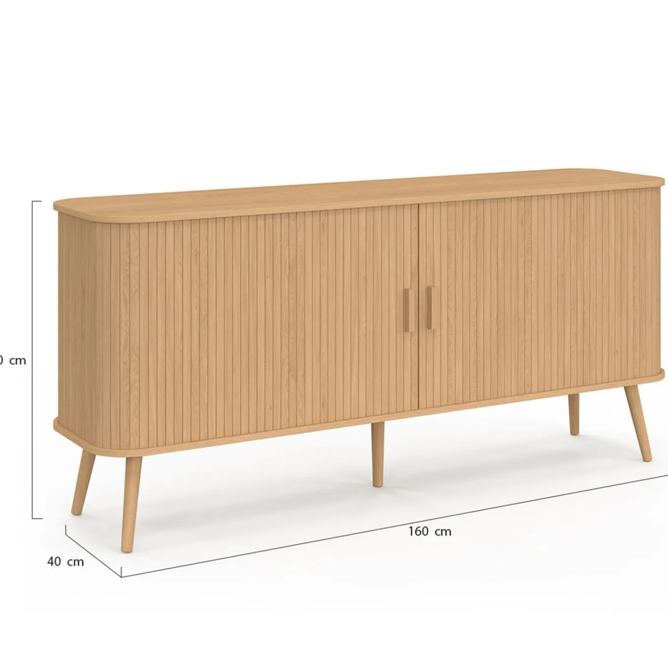 IDMarket Buffet 160 cm 2 portes coulissantes lattes tasseau bois coloris chêne* Meubles En Bois|Collection Design