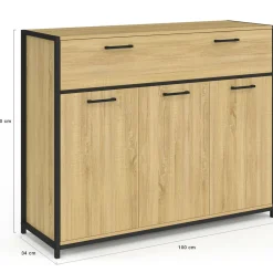 IDMarket Buffet 100 cm 3 portes et 1 tiroir design industriel* Meubles Tiroirs|Collection Industrielle