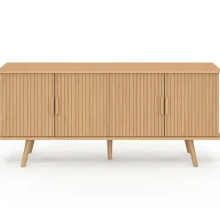 IDMarket Buffet 140 cm 4 portes lattes tasseau bois coloris chêne design tendance* Meubles En Bois|Collection Contemporaine