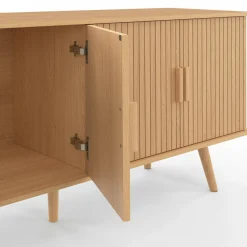IDMarket Buffet 140 cm 4 portes lattes tasseau bois coloris chêne design tendance* Meubles En Bois|Collection Contemporaine