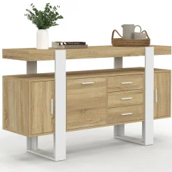 IDMarket Buffet 140 cm bois et blanc* Meubles Tiroirs|Meubles En Bois