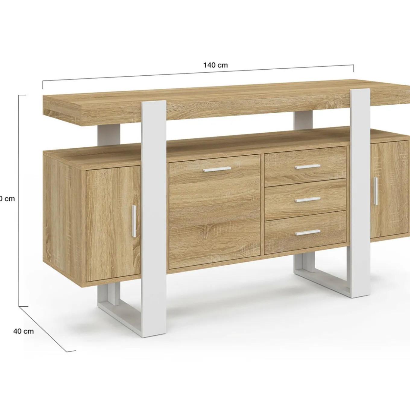 IDMarket Buffet 140 cm bois et blanc* Meubles Tiroirs|Meubles En Bois