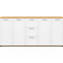 IDMarket Buffet 180 cm XXL 4 portes avec 3 tiroirs bois et blanc* Buffets