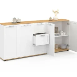 IDMarket Buffet 180 cm XXL 4 portes avec 3 tiroirs bois et blanc* Buffets